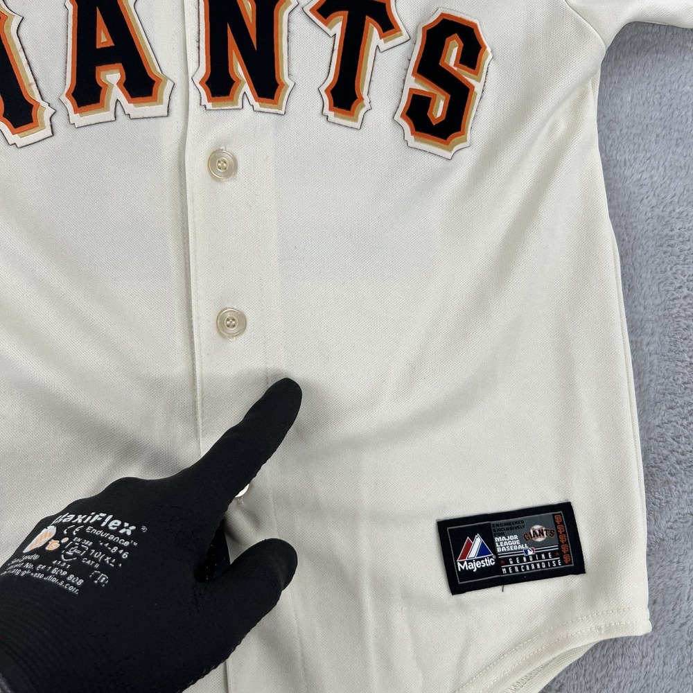 Majestic Buster Posey 28 San Francisco Giants Jersey M Cream Stitched Kids MLB - Picture 3 of 11